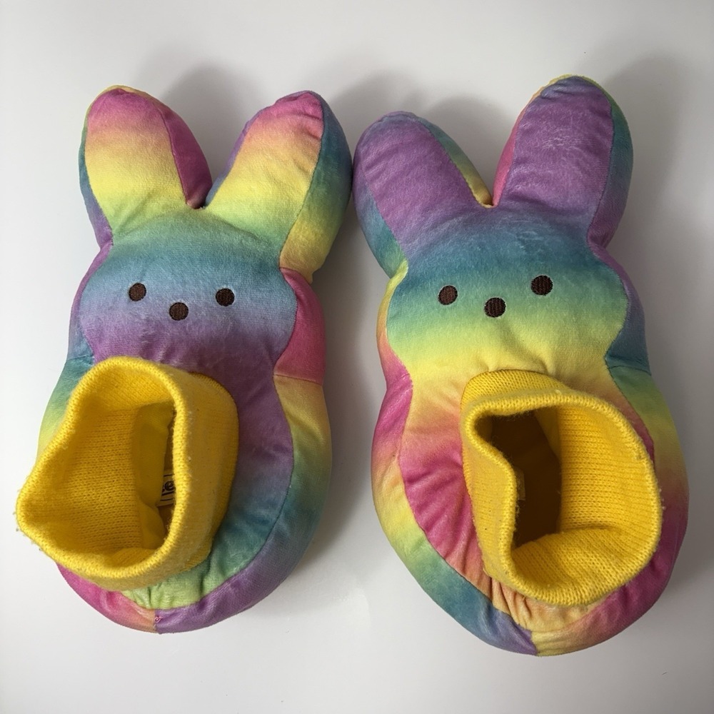 Peeps Plush‎ Bunny Rainbow Slippers, colorful tie-dye Kids Easter Sz 13/1